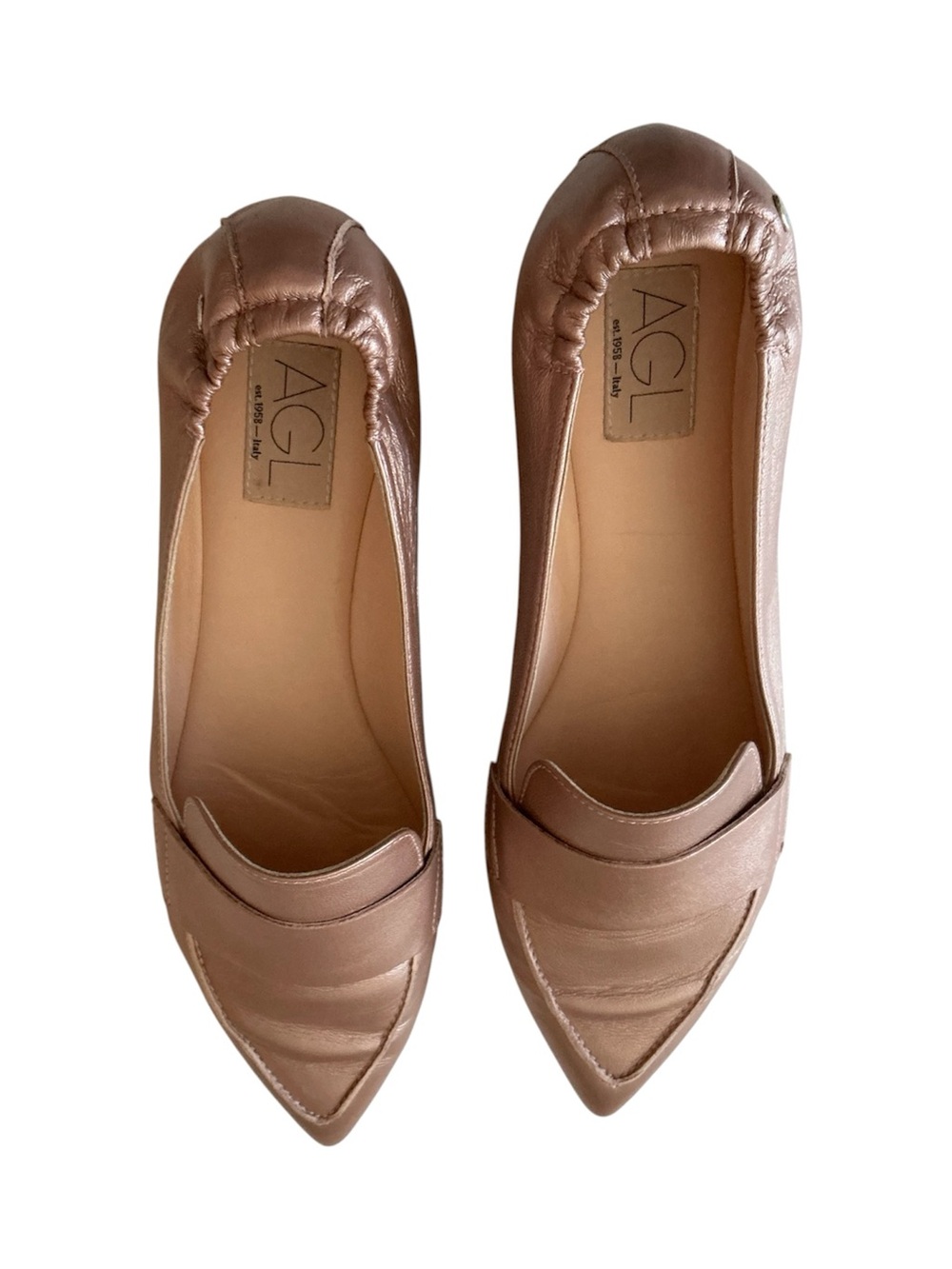 AGL Micro Pointed Toe Loafer in Metallic Rose Pink Leather Size 42 - Picture 3 of 10